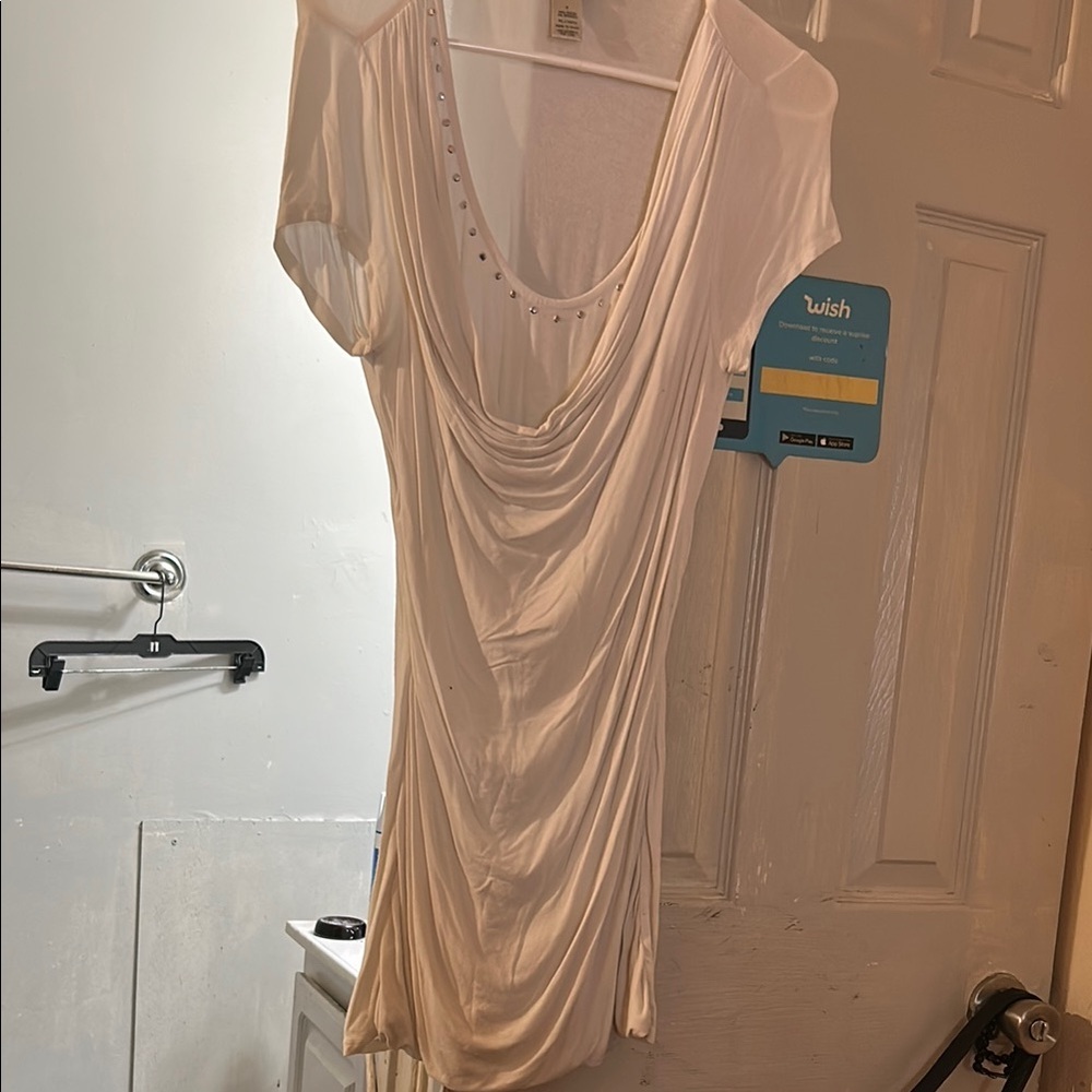 Cache White Ruched Short Sleeve Blouse
